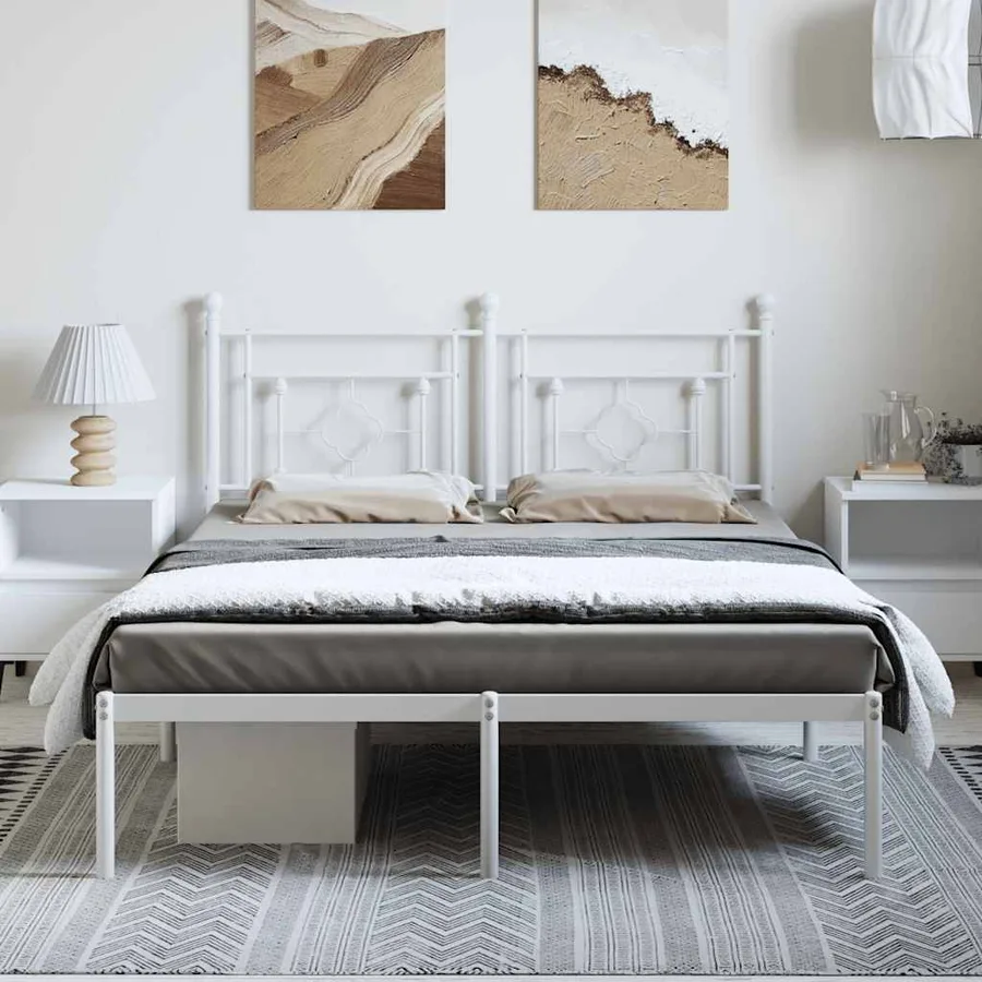 Cadre de lit métal sans matelas et tête de lit blanc 150x200 cm - 3
