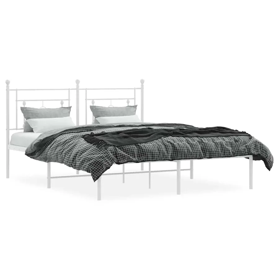 Cadre de lit métal sans matelas et tête de lit blanc 150x200 cm - 5