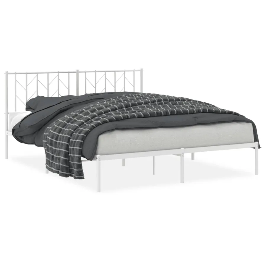 Cadre de lit métal sans matelas et tête de lit blanc 160x200 cm - 2
