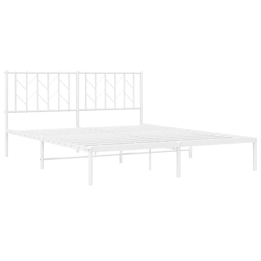 Cadre de lit métal sans matelas et tête de lit blanc 160x200 cm - 4