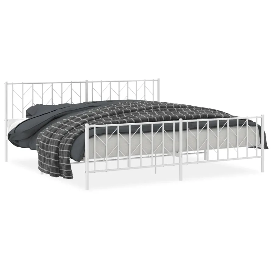 Cadre de lit métal sans matelas et pied de lit blanc 200x200 cm - 2