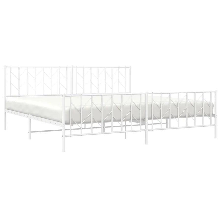 Cadre de lit métal sans matelas et pied de lit blanc 200x200 cm - 3