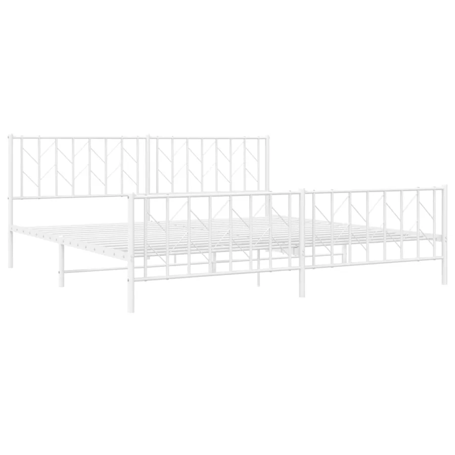 Cadre de lit métal sans matelas et pied de lit blanc 200x200 cm - 4