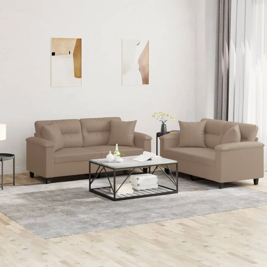 Ensemble de canapés 2 pcs avec coussins cappuccino similicuir