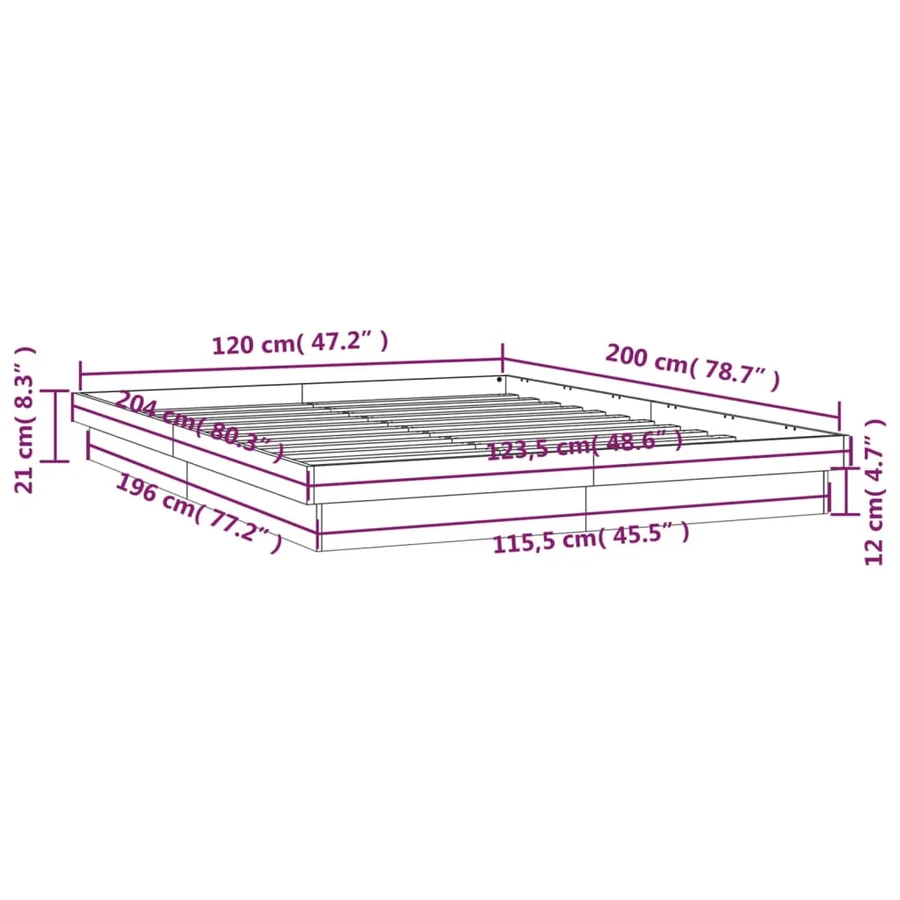 Cadre de lit à LED sans matelas 120x200 cm bois massif - 15