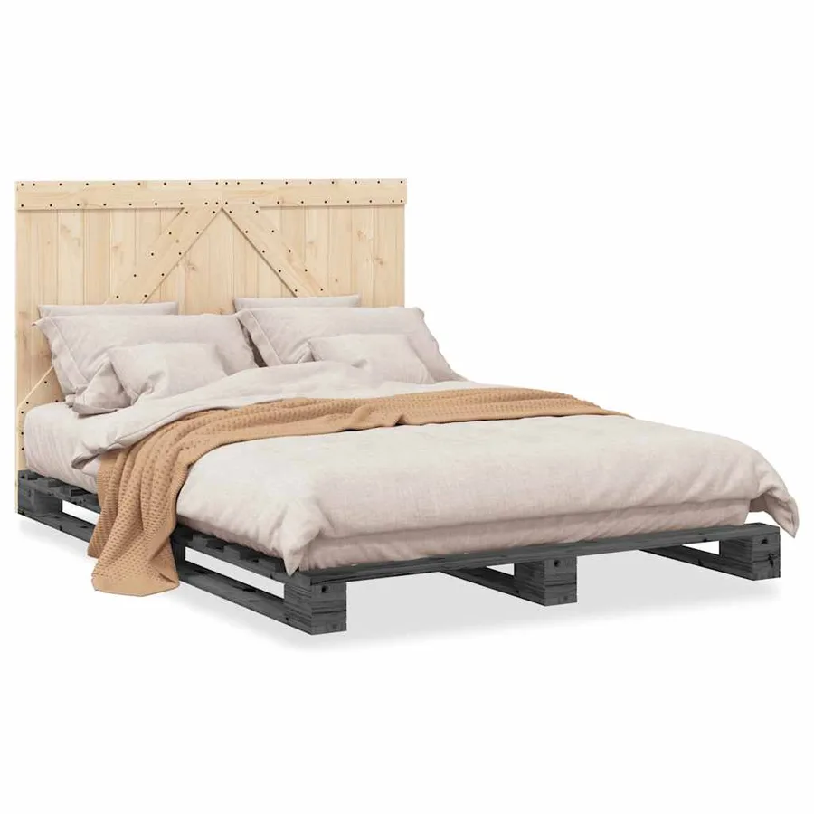 Cadre de lit sans matelas gris 140x200 cm bois massif de pin - 2