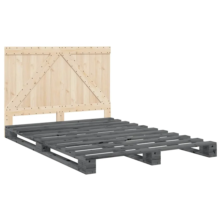 Cadre de lit sans matelas gris 140x200 cm bois massif de pin - 3