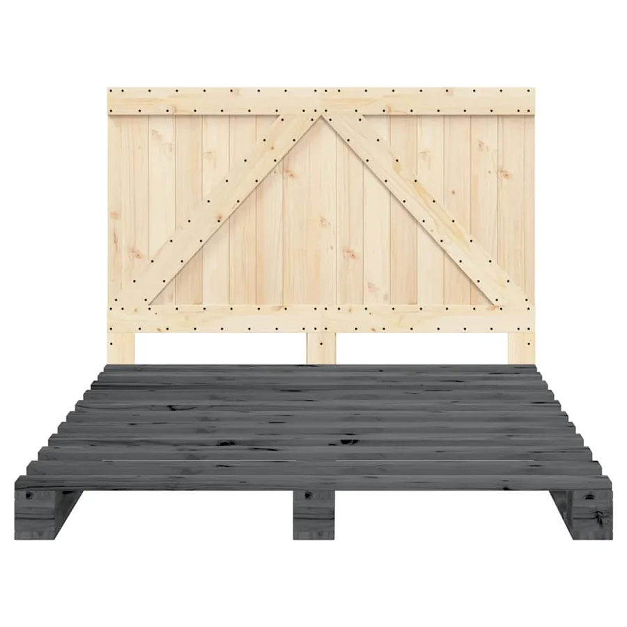 Cadre de lit sans matelas gris 140x200 cm bois massif de pin - 5