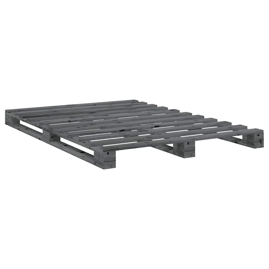 Cadre de lit sans matelas gris 140x200 cm bois massif de pin - 7