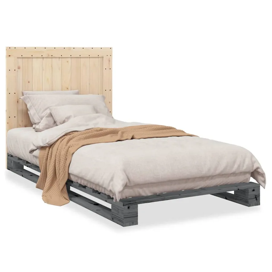 Cadre de lit sans matelas gris 100x200 cm bois massif de pin - 2