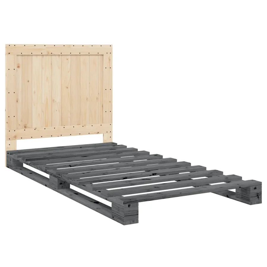 Cadre de lit sans matelas gris 100x200 cm bois massif de pin - 3