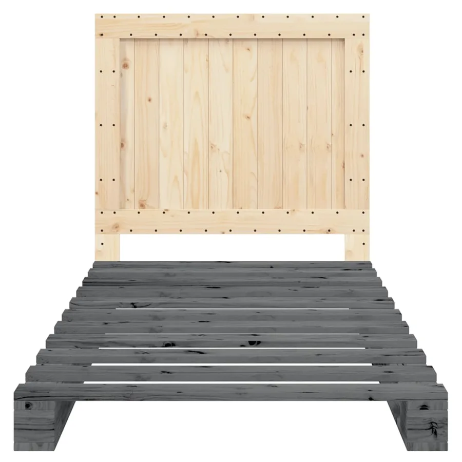 Cadre de lit sans matelas gris 100x200 cm bois massif de pin - 6