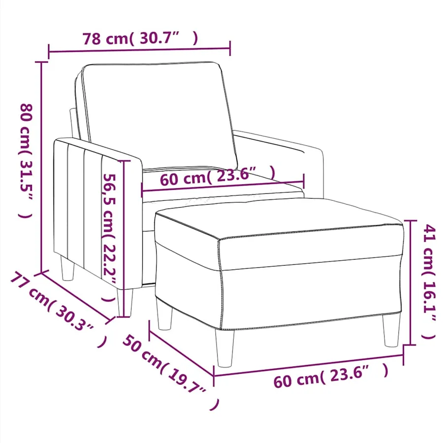 Fauteuil avec repose-pied Marron 60 cm Velours - 7