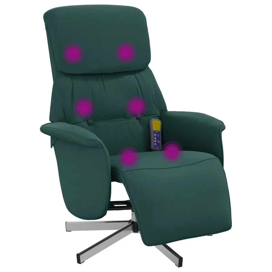 Fauteuil inclinable de massage et repose-pieds vert foncé tissu - 2