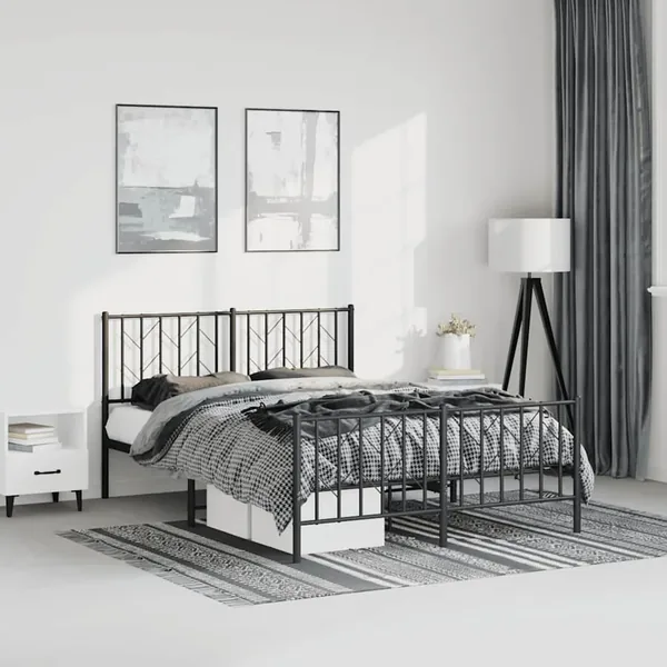 Cadre de lit métal sans matelas avec pied de lit noir 193x203cm