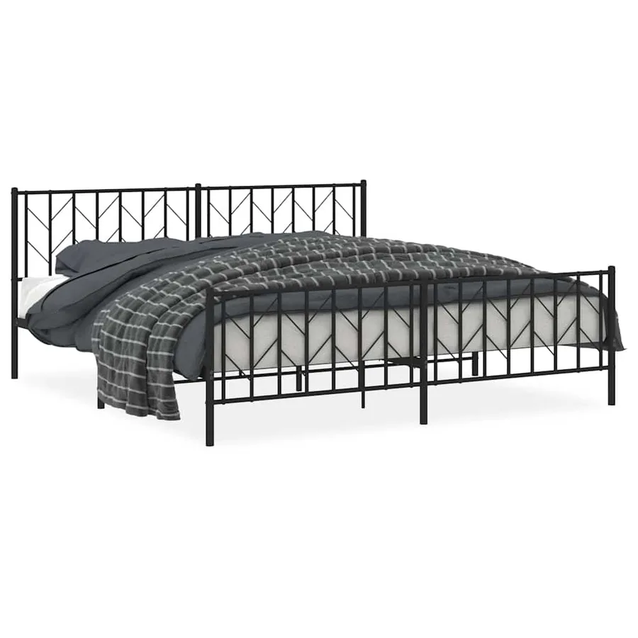 Cadre de lit métal sans matelas avec pied de lit noir 193x203cm - 2