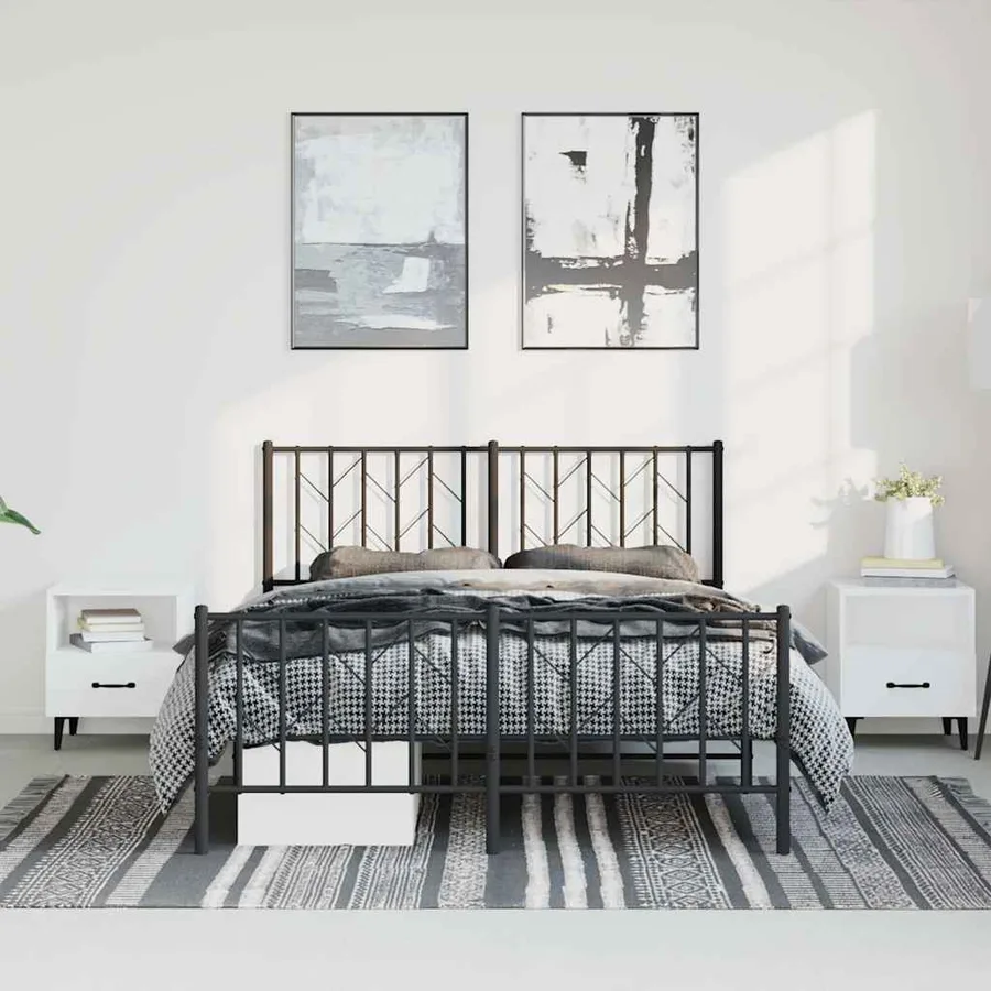 Cadre de lit métal sans matelas avec pied de lit noir 193x203cm - 3