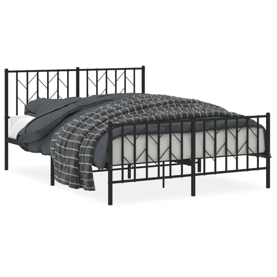 Cadre de lit métal sans matelas avec pied de lit noir 135x190cm - 2
