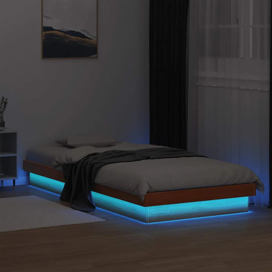 Cadre de lit à LED sans matelas 90x200 cm bois massif