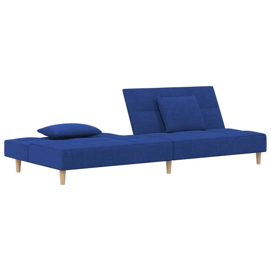 Canapé-lit à 2 places avec deux oreillers bleu tissu - 4