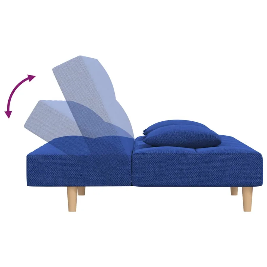 Canapé-lit à 2 places avec deux oreillers bleu tissu - 7