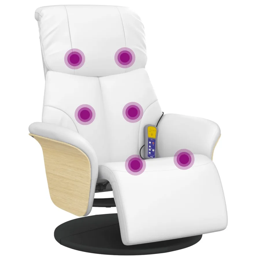 Fauteuil inclinable de massage repose-pieds blanc similicuir - 2