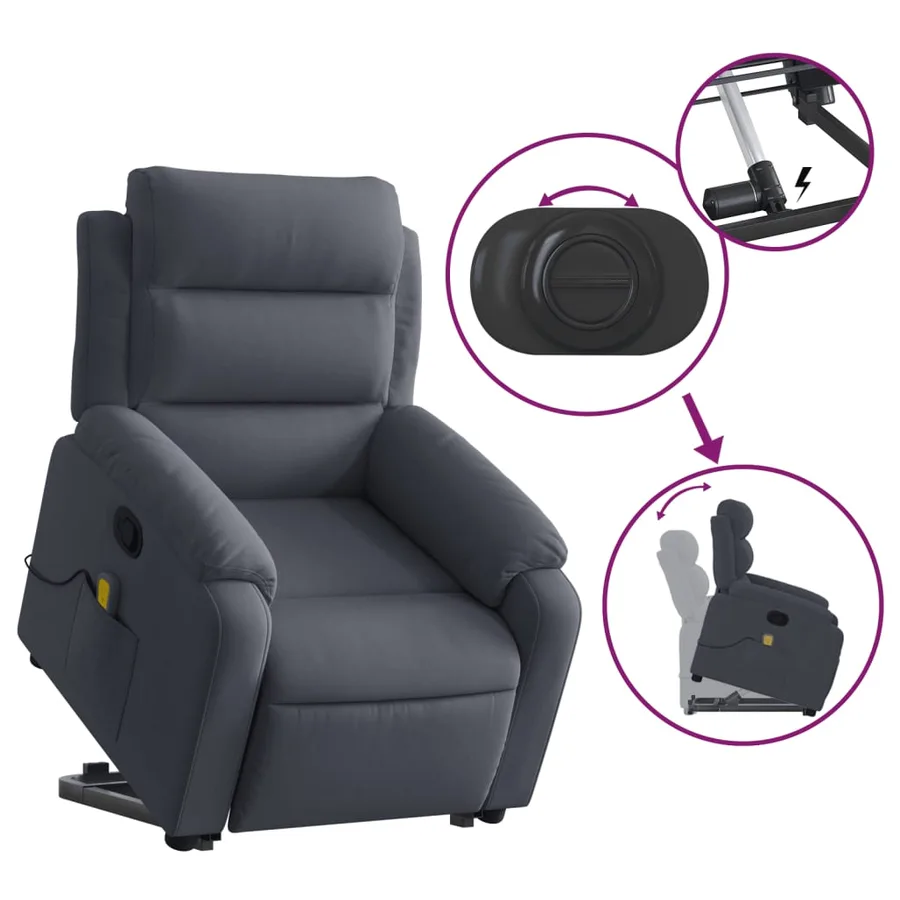 Fauteuil de massage inclinable Gris foncé Velours - 5