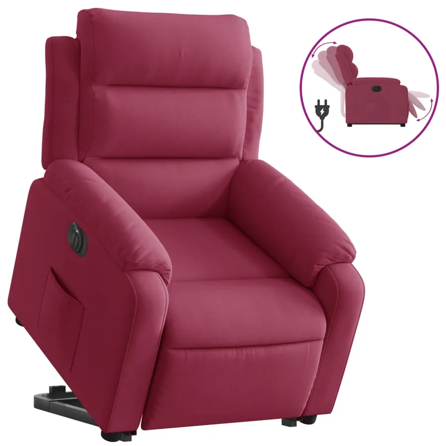 Fauteuil inclinable électrique rouge bordeaux velours - 2