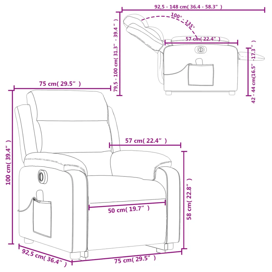 Fauteuil inclinable de massage électrique noir velours - 17