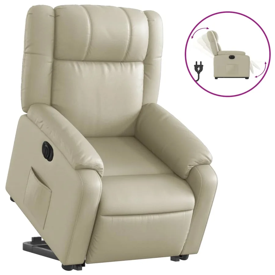 Fauteuil inclinable électrique crème similicuir - 2