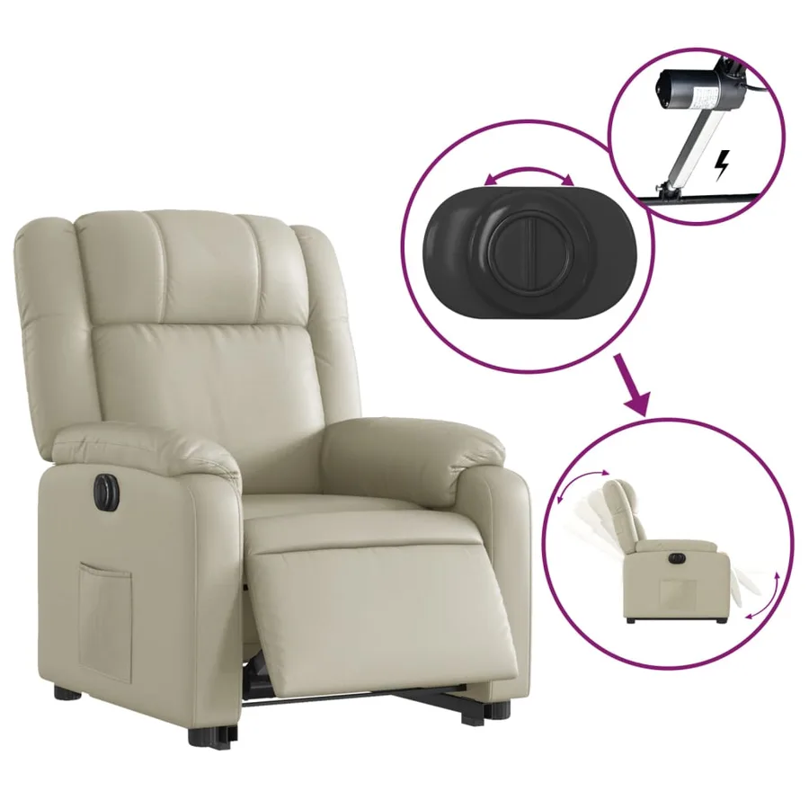 Fauteuil inclinable électrique crème similicuir - 6