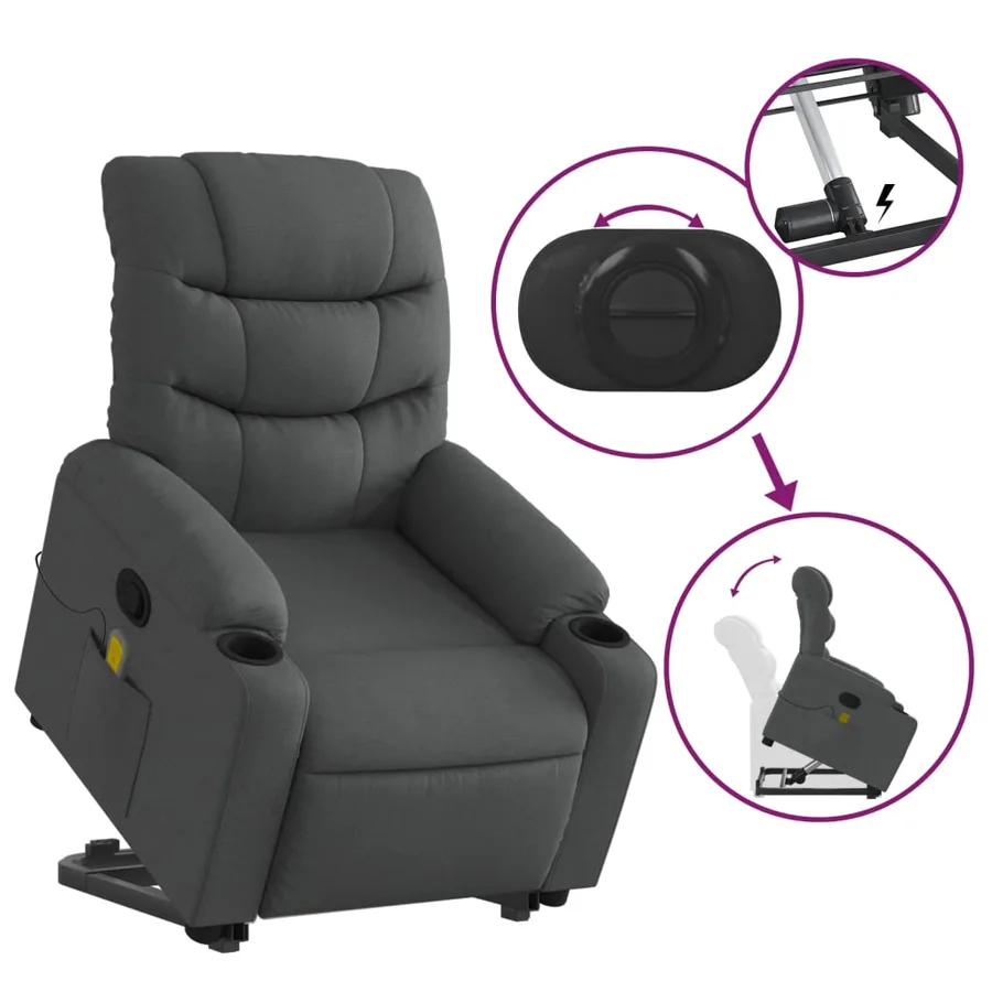 Fauteuil de massage inclinable Gris foncé Tissu - 6