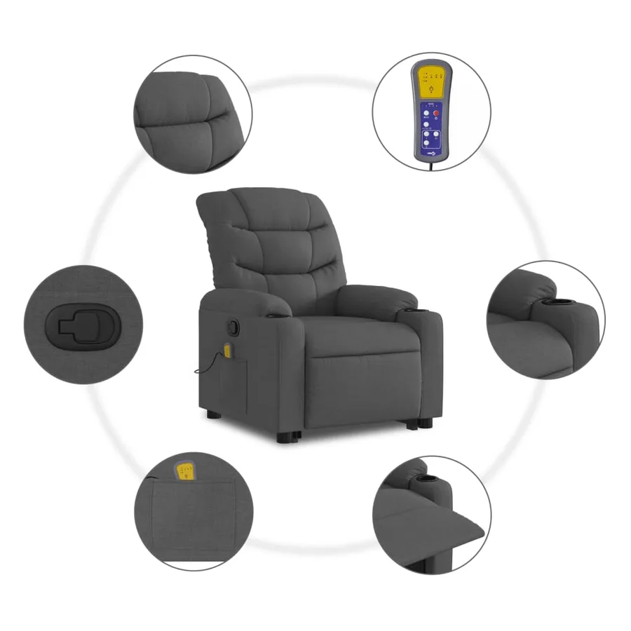 Fauteuil de massage inclinable Gris foncé Tissu - 8