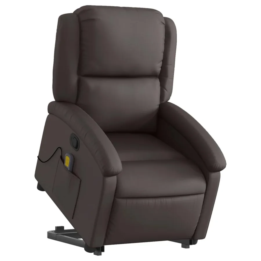Fauteuil inclinable de massage marron foncé cuir véritable - 3