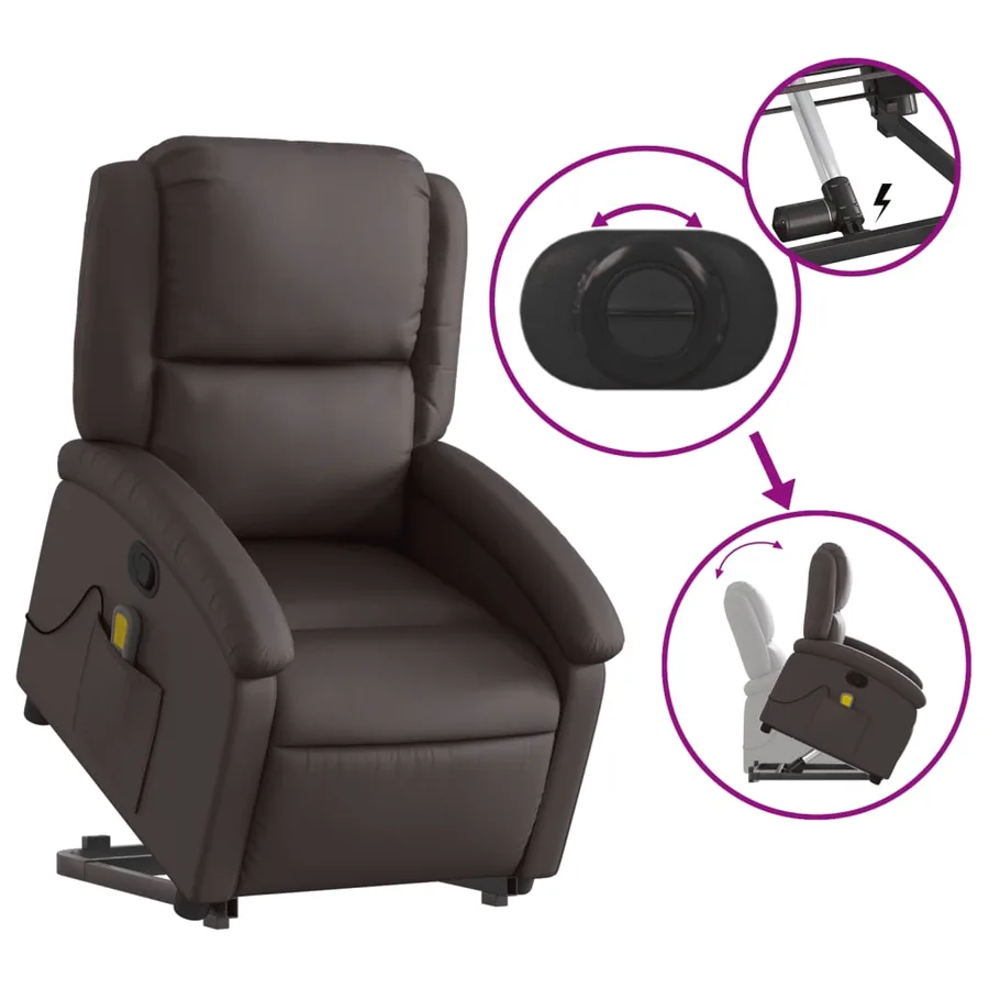 Fauteuil inclinable de massage marron foncé cuir véritable - 6