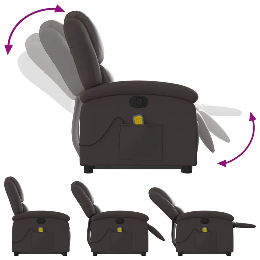 Fauteuil inclinable de massage marron foncé cuir véritable - 7
