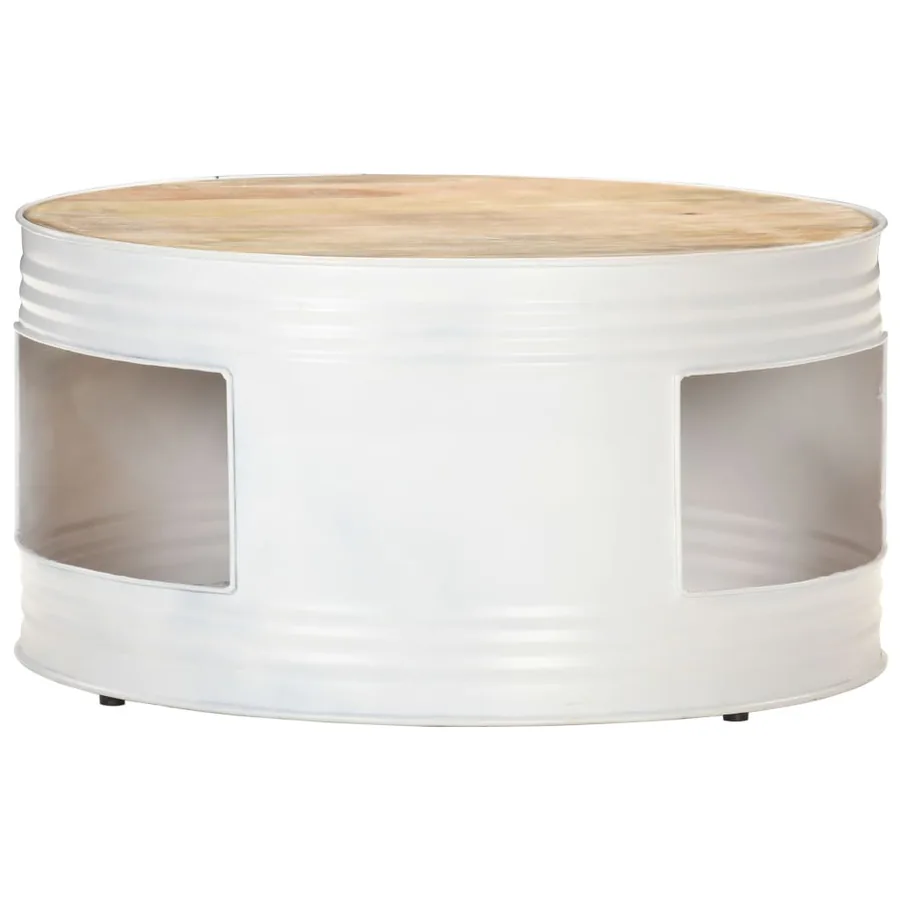 Table basse Blanc 68x68x36 cm Bois de manguier solide - 2