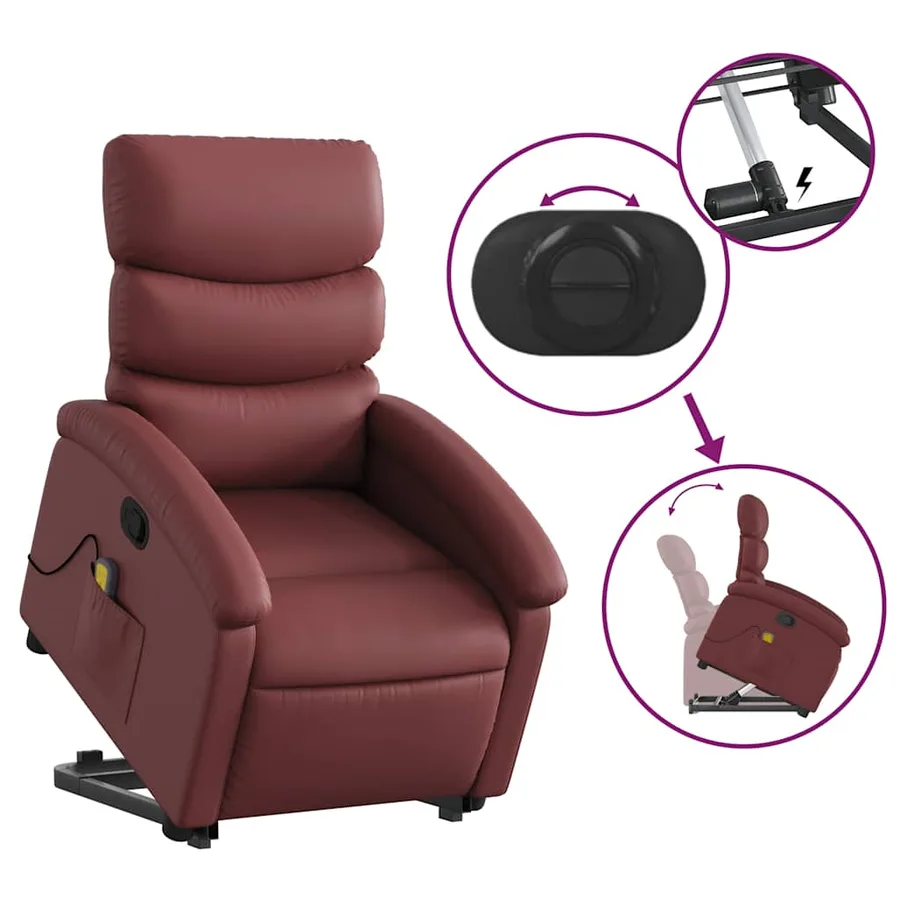 Fauteuil inclinable de massage Rouge bordeaux Similicuir - 6