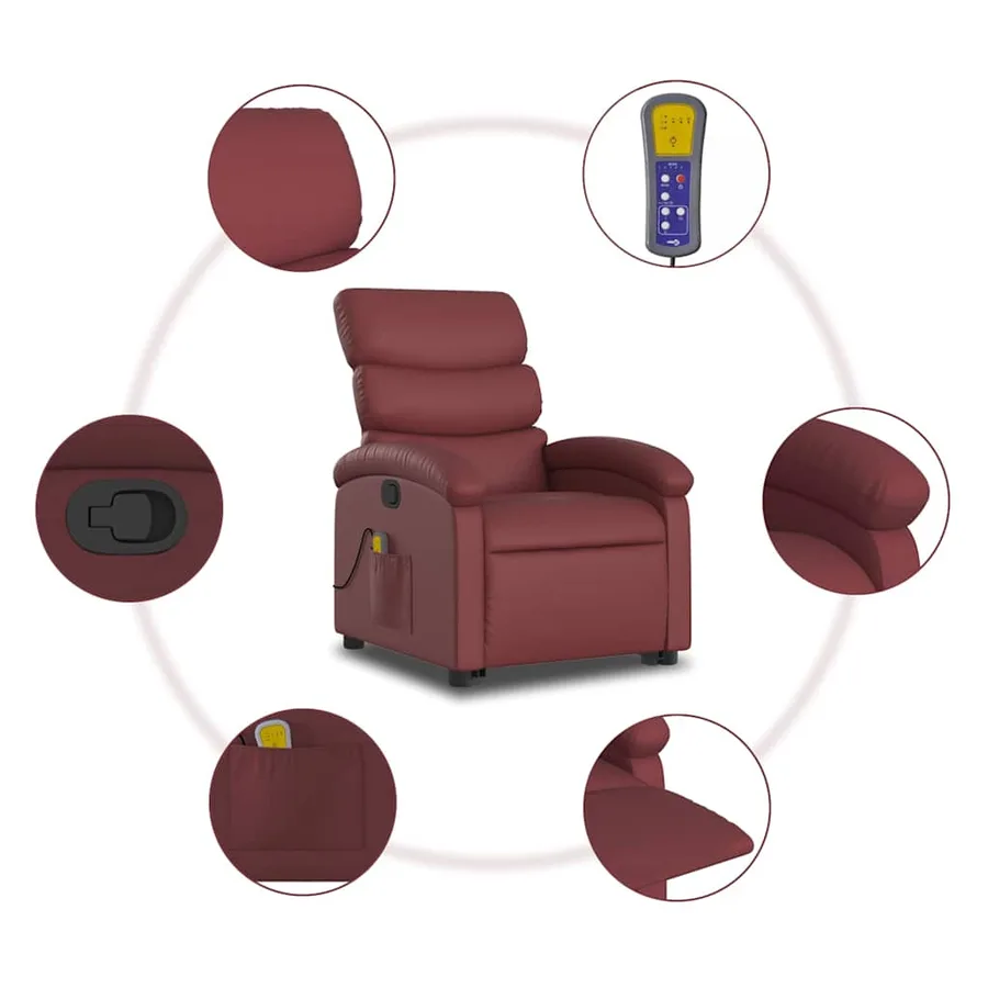 Fauteuil inclinable de massage Rouge bordeaux Similicuir - 8