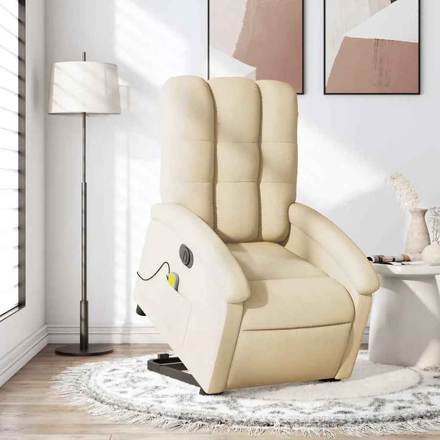 Fauteuil inclinable de massage électrique Crème Tissu - 16