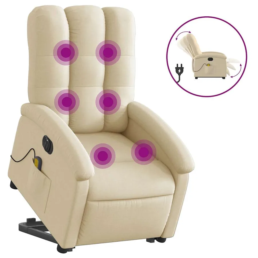 Fauteuil inclinable de massage électrique Crème Tissu - 2