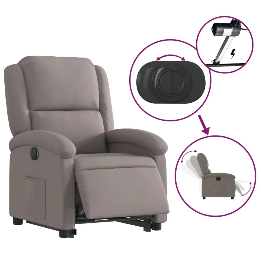 Fauteuil inclinable électrique taupe tissu - 6