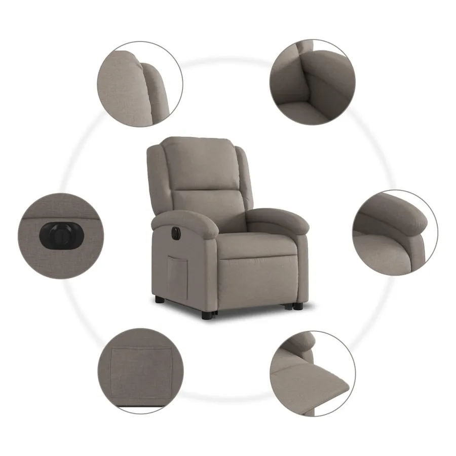 Fauteuil inclinable électrique taupe tissu - 8
