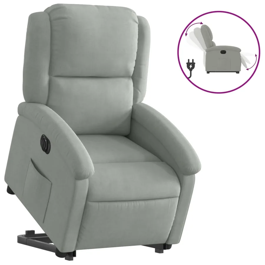 Fauteuil inclinable électrique gris clair velours - 2
