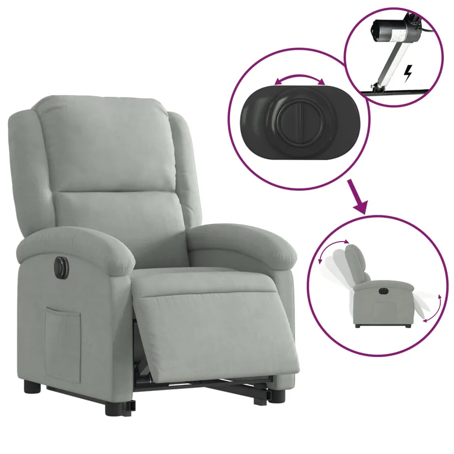 Fauteuil inclinable électrique gris clair velours - 6