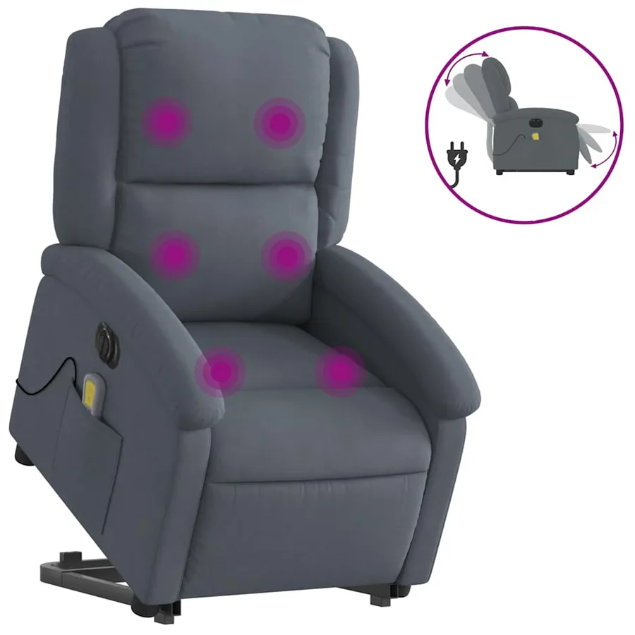 Fauteuil inclinable de massage électrique gris foncé velours - 2