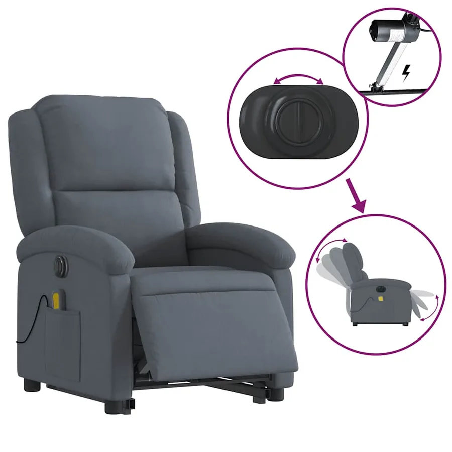 Fauteuil inclinable de massage électrique gris foncé velours - 6