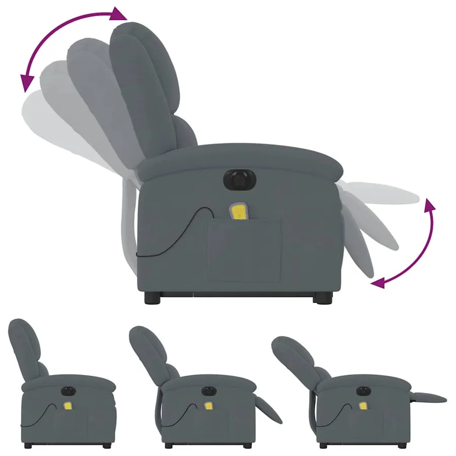 Fauteuil inclinable de massage électrique gris foncé velours - 7