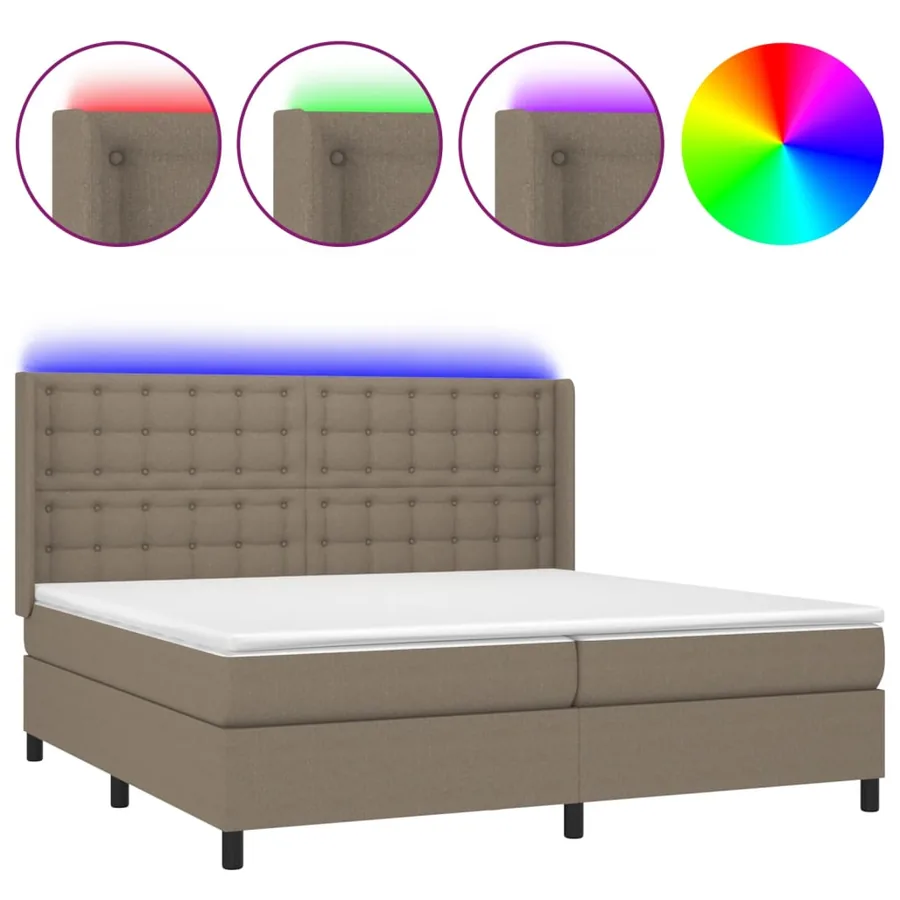 Sommier à lattes de lit matelas et LED Taupe 200x200 cm Tissu - 2