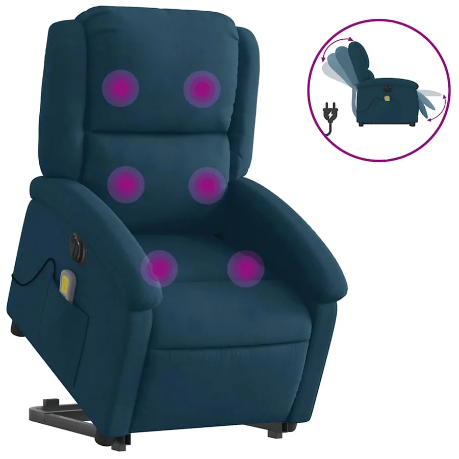 Fauteuil inclinable de massage électrique bleu velours - 2
